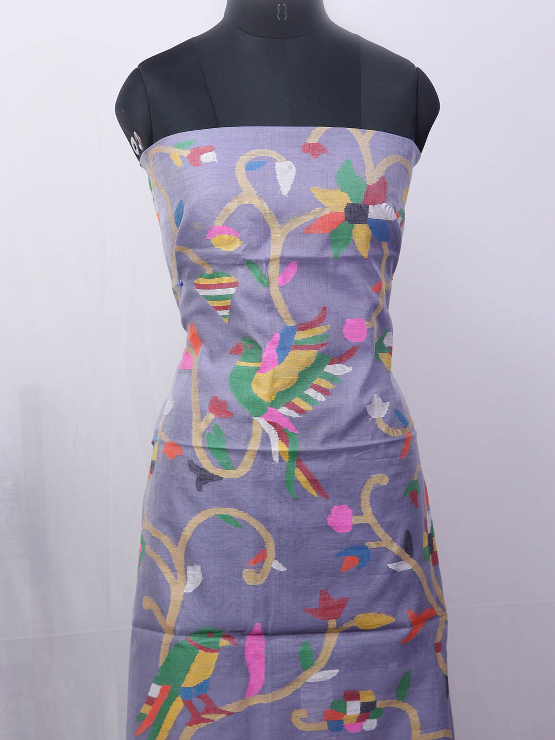 Purple Jamdani Handloom Chanderi Silk Two Piece Unstitched Suit Set - Luxurion World