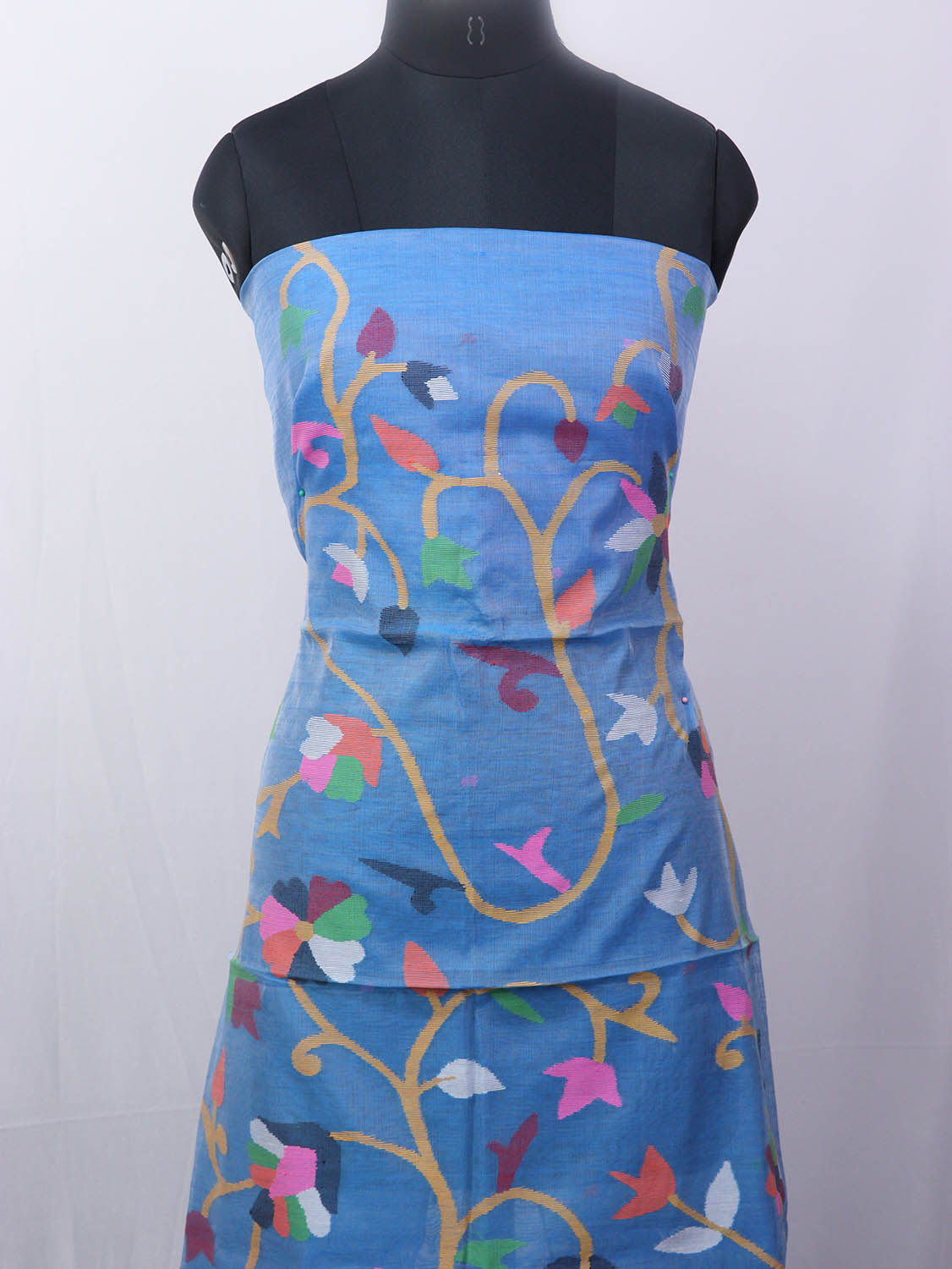 Blue Jamdani Handloom Chanderi Silk Two Piece Unstitched Suit Set - Luxurion World