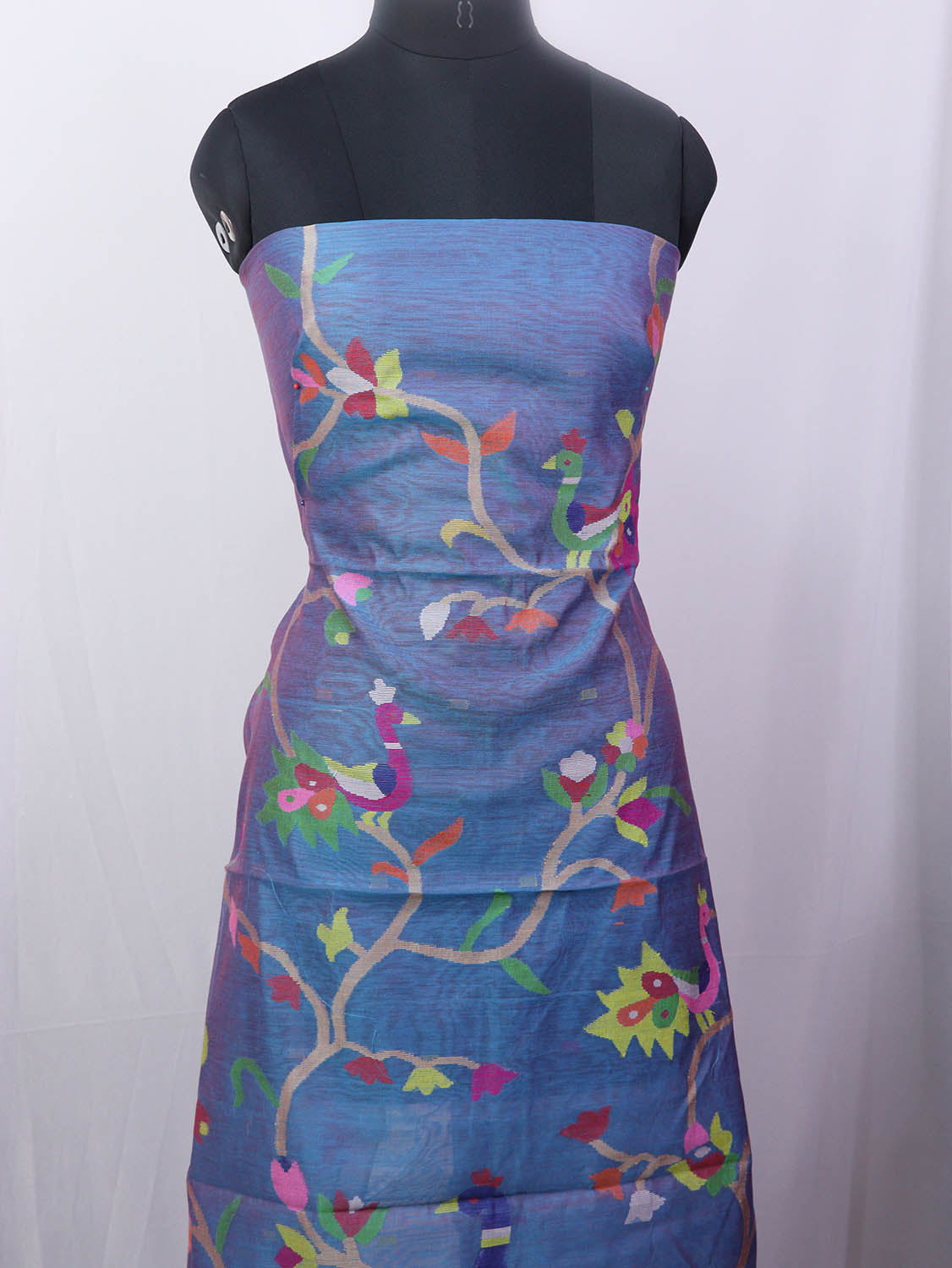 Blue Jamdani Handloom Chanderi Silk Two Piece Unstitched Suit Set - Luxurion World