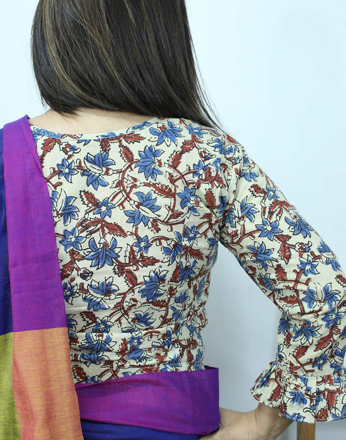 Off White Ajrakh Block Printed Cotton Crop Top Stitched Blouse - Luxurion World