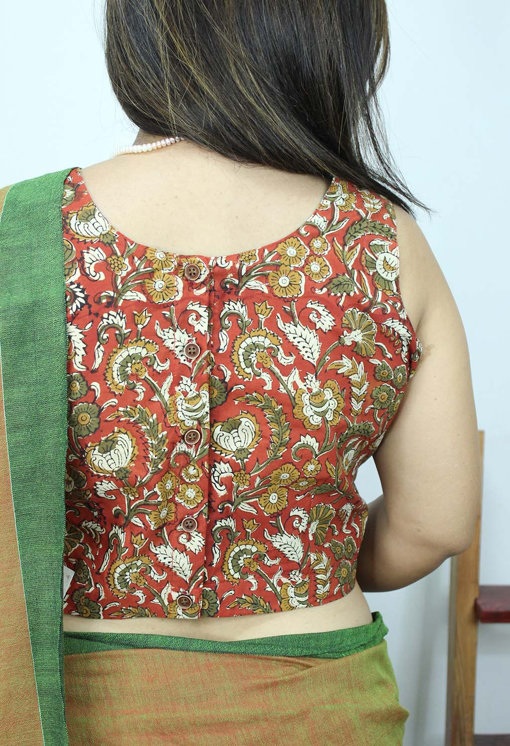 Red Ajrakh Block Printed Cotton Sleeveless Stitched Blouse - Luxurion World