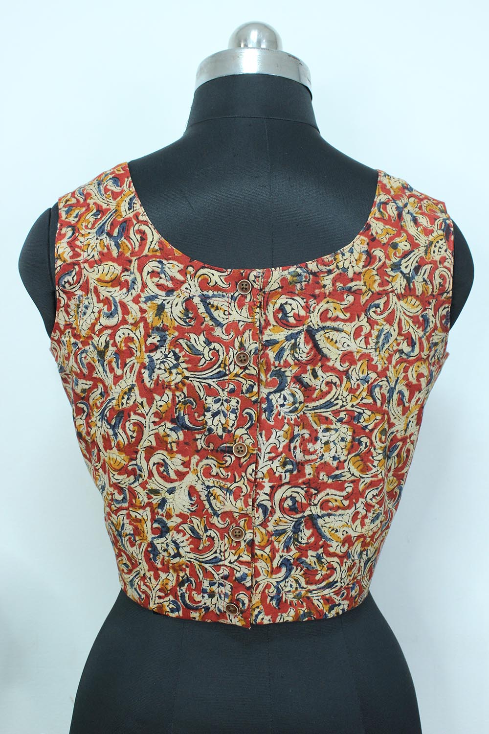 Red Ajrakh Block Printed Cotton Sleeveless Stitched Blouse - Luxurion World