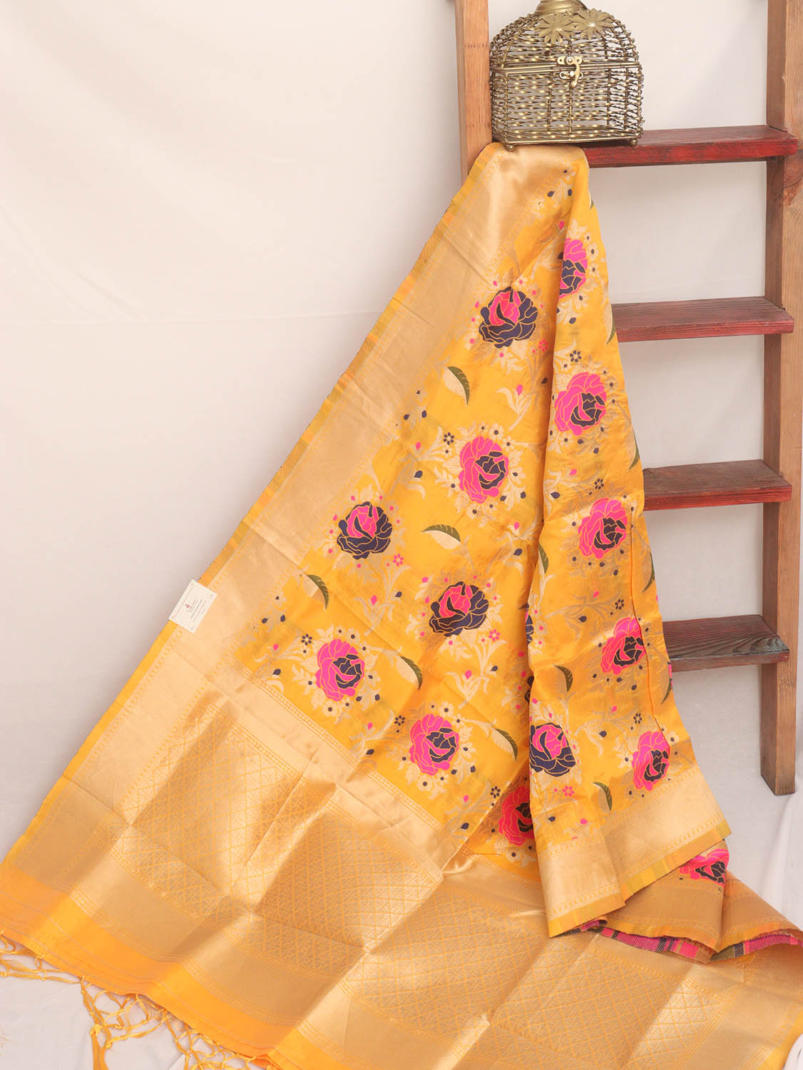 Yellow Banarasi Silk Meenakari Dupatta - Luxurion World