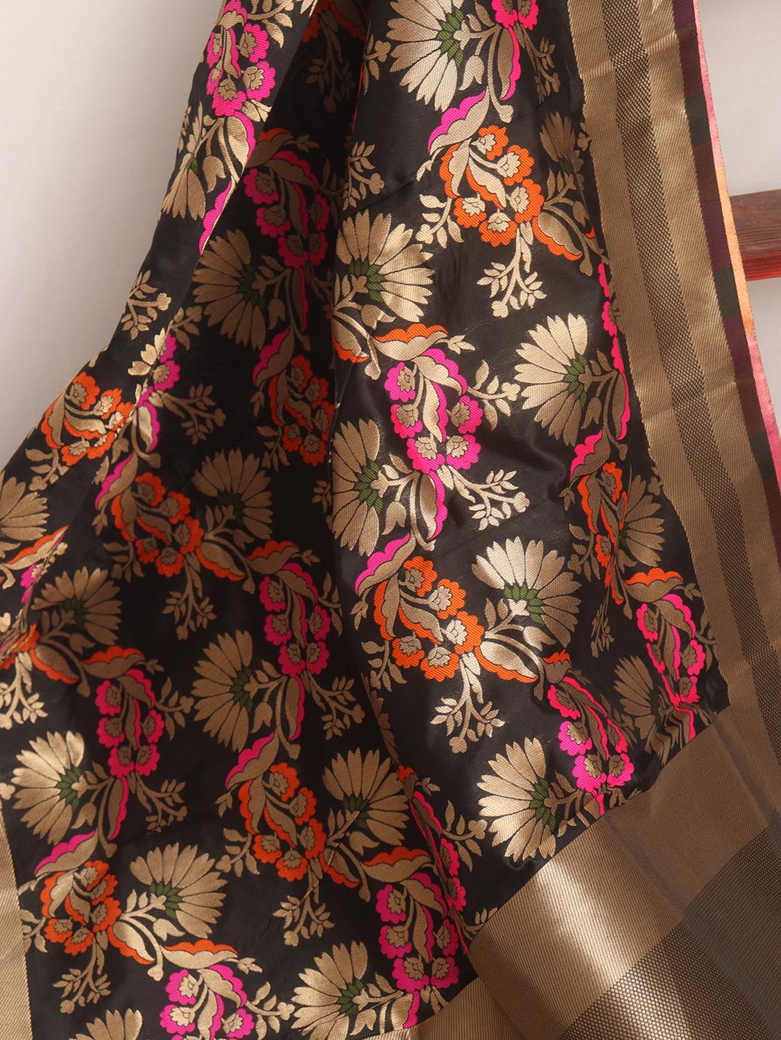 Black Banarasi Silk Meenakari Dupatta - Luxurion World