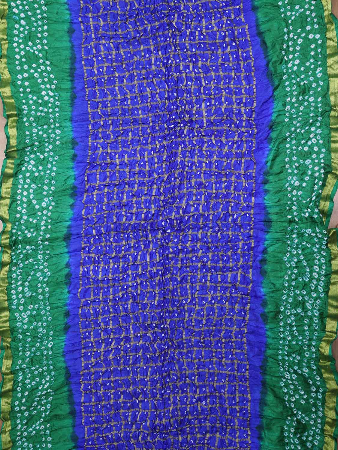 Blue And Green Checks Bandhani Silk Dupatta - Luxurion World
