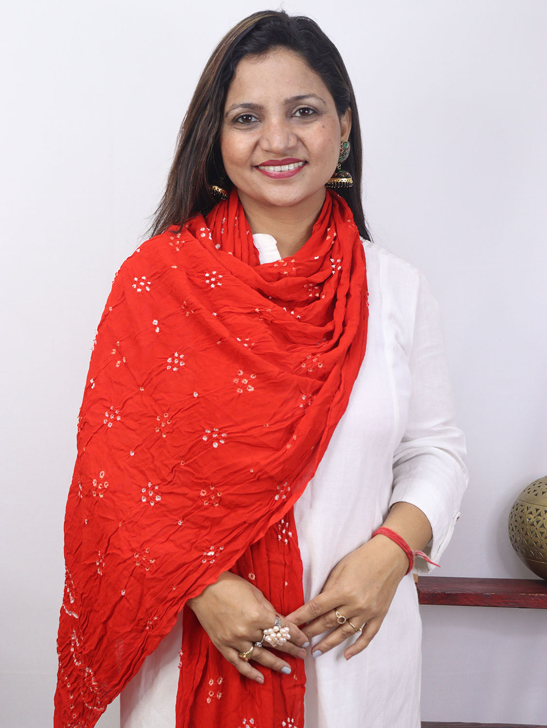 Red Bandhani Georgette Dupatta - Luxurion World