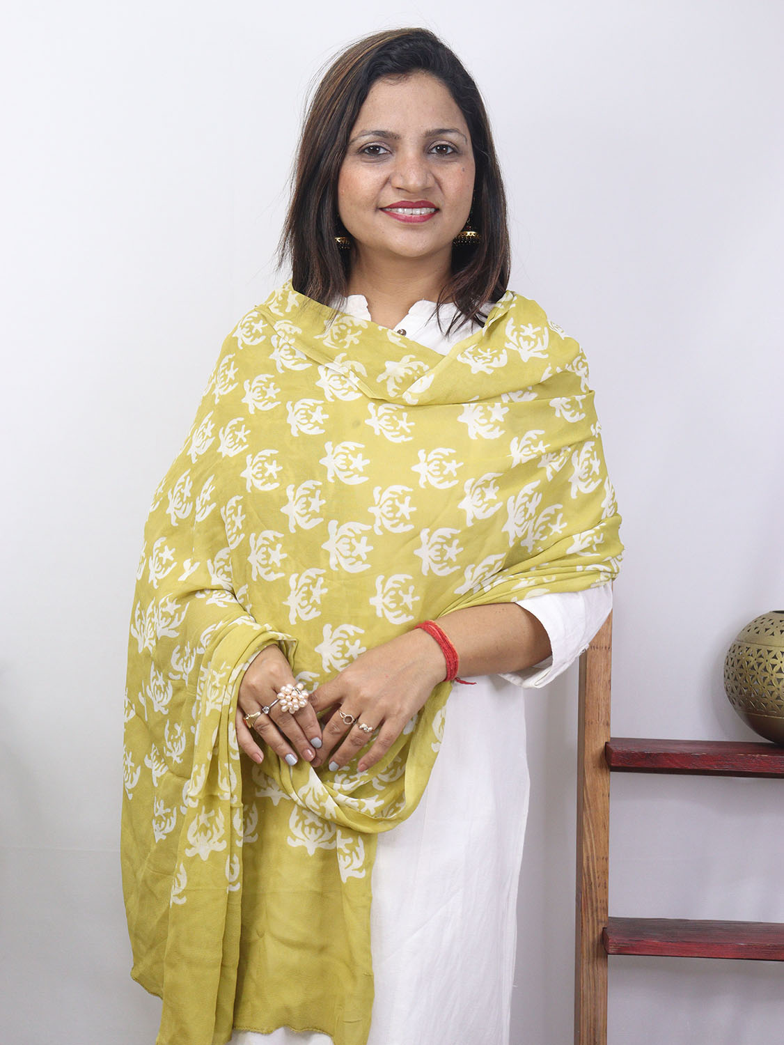 Yellow Batik Georgette Dupatta - Luxurion World