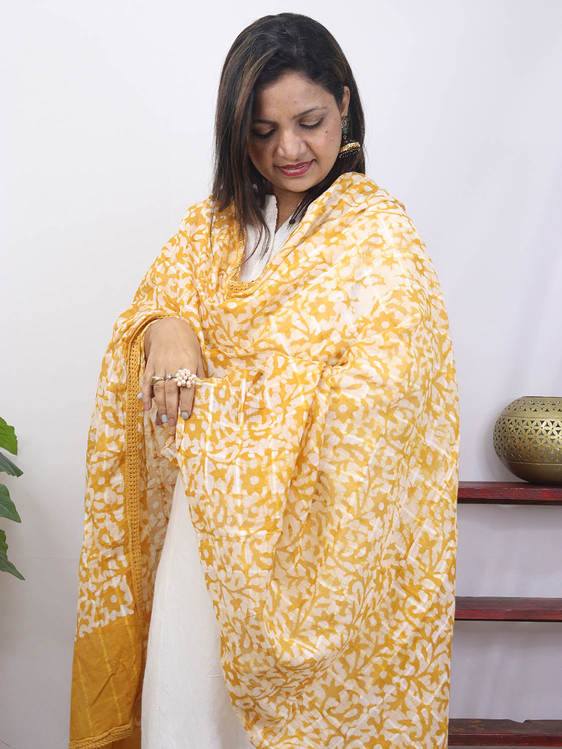 Yellow Batik Cotton Dupatta - Luxurion World