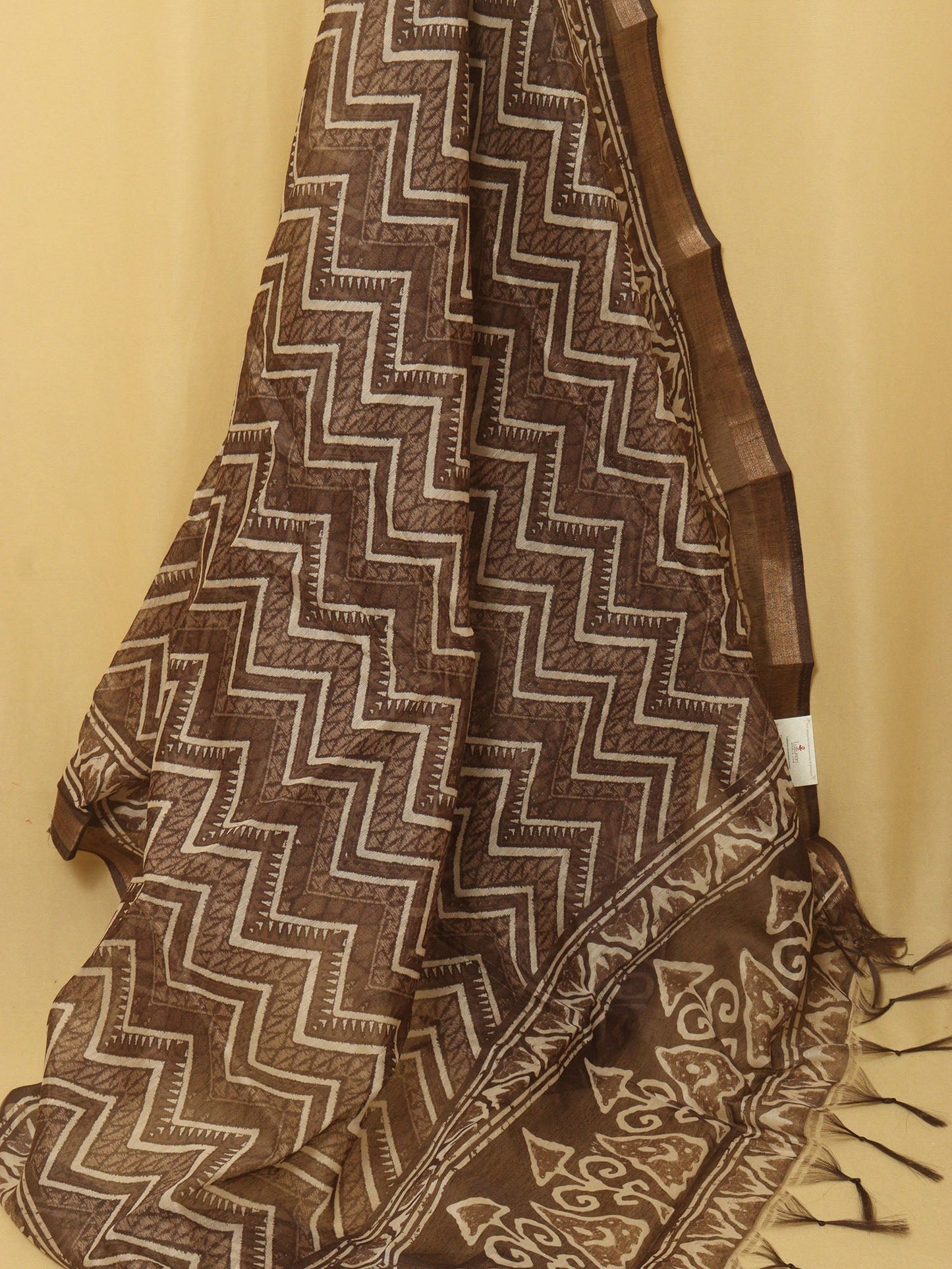 Chic Block Print Brown Chanderi Silk Dupatta - Stylish Accessory - Luxurion World