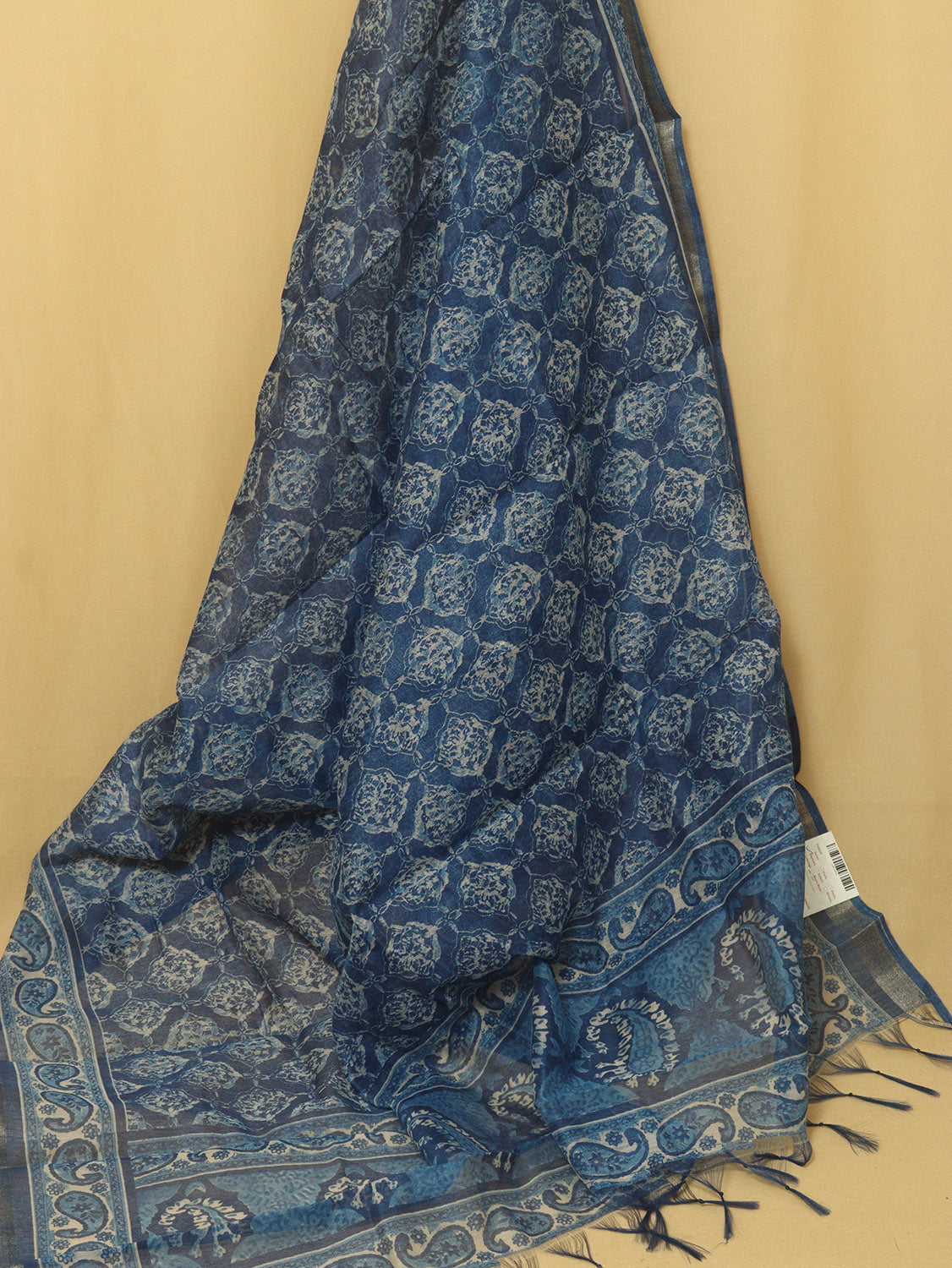 Block Printed Blue Chanderi Silk Dupatta - Stylish and Elegant - Luxurion World