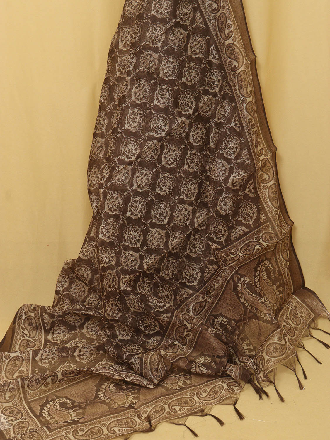 Chic Block Print Chanderi Silk Dupatta in Brown - Stylish Accessory - Luxurion World