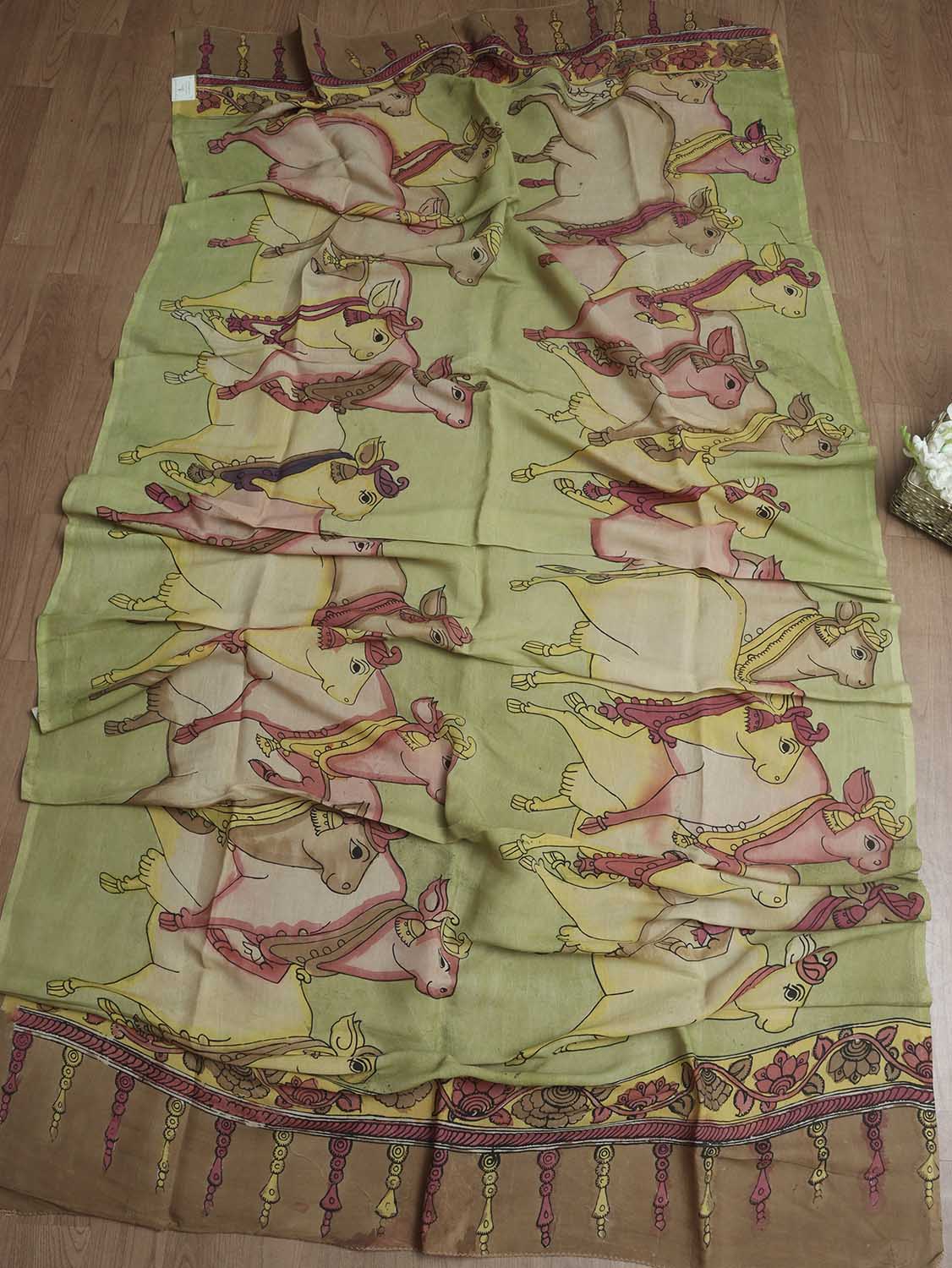 Yellow Pen Kalamkari Pure Silk Dupatta - Luxurion World