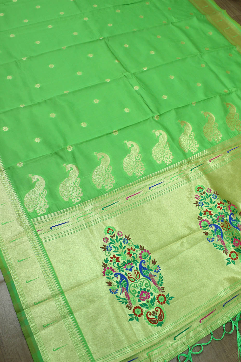 Green Paithani Silk Peacock Design Dupatta - Luxurion World