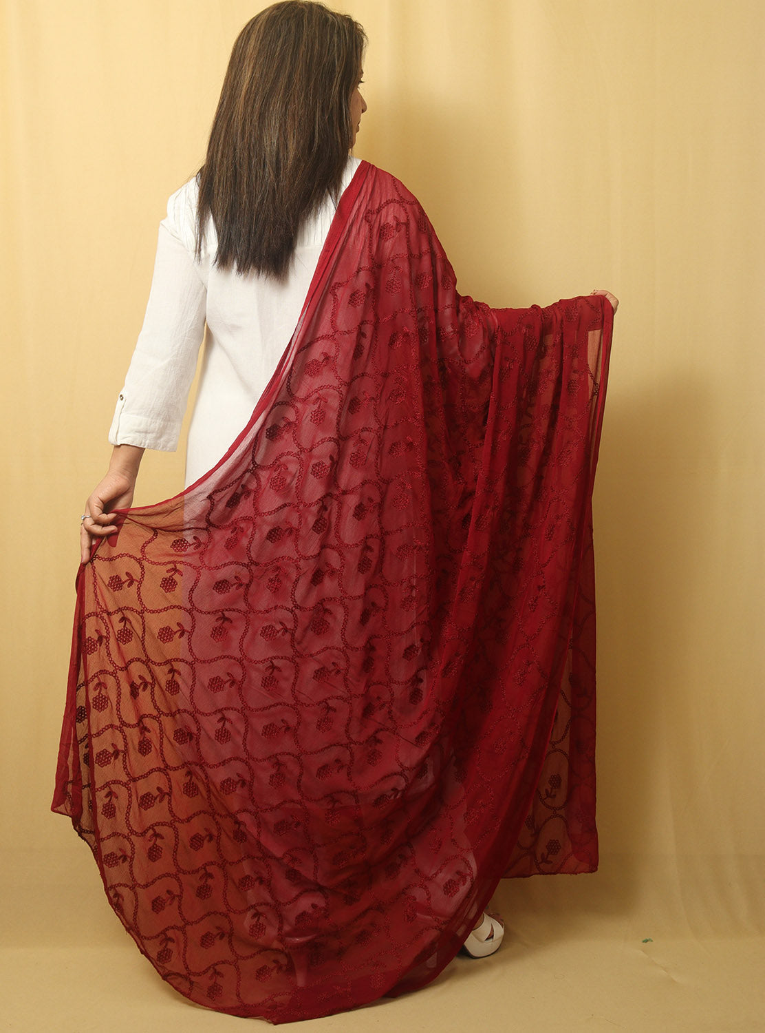 Embroidered Maroon Georgette Dupatta: Stylish and Trendy - Luxurion World