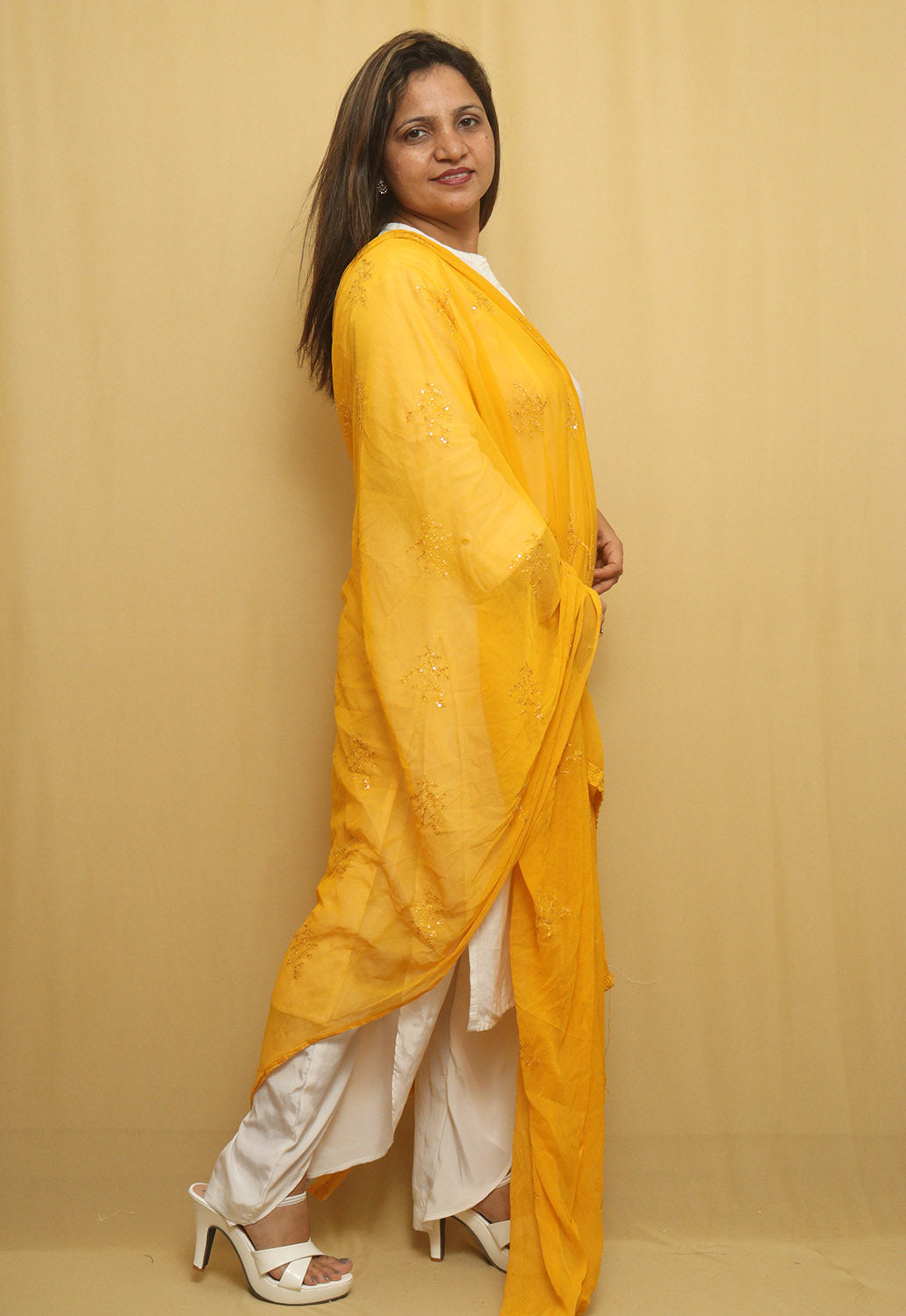 Sparkle in Style: Yellow Georgette Sequins Dupatta Shines Bright - Luxurion World