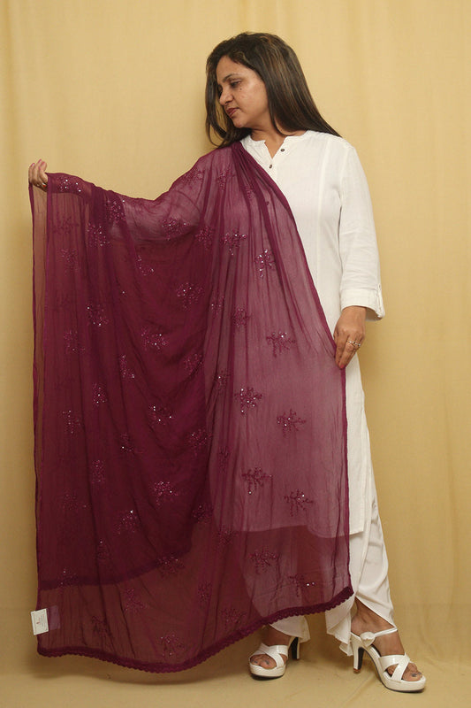 Sequin-Embellished Purple Georgette Dupatta for Chic Style - Luxurion World