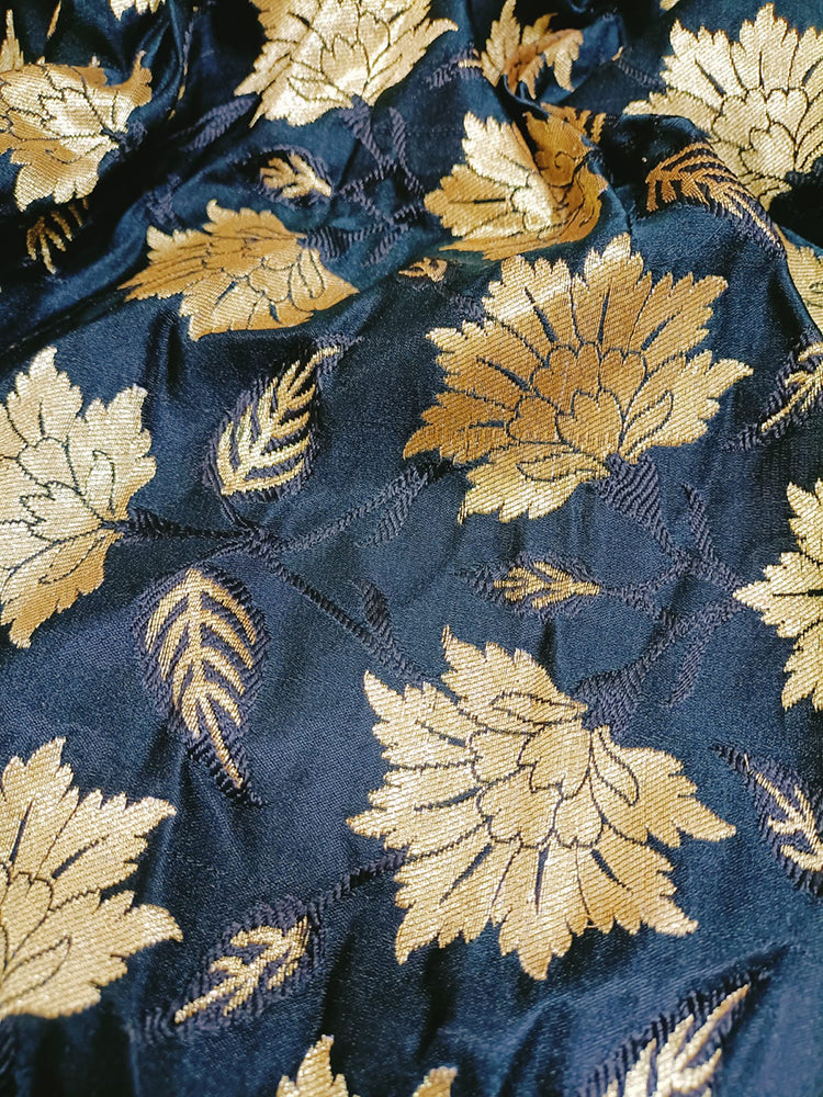 Black Banarasi Silk Fabric (0.8 Mtr) - Luxurion World