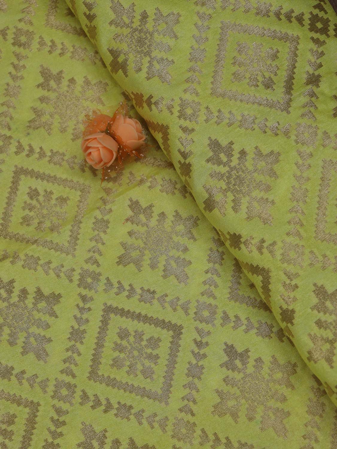Green Banarasi Silk Patola Design Fabric ( 1 Mtr ) - Luxurion World