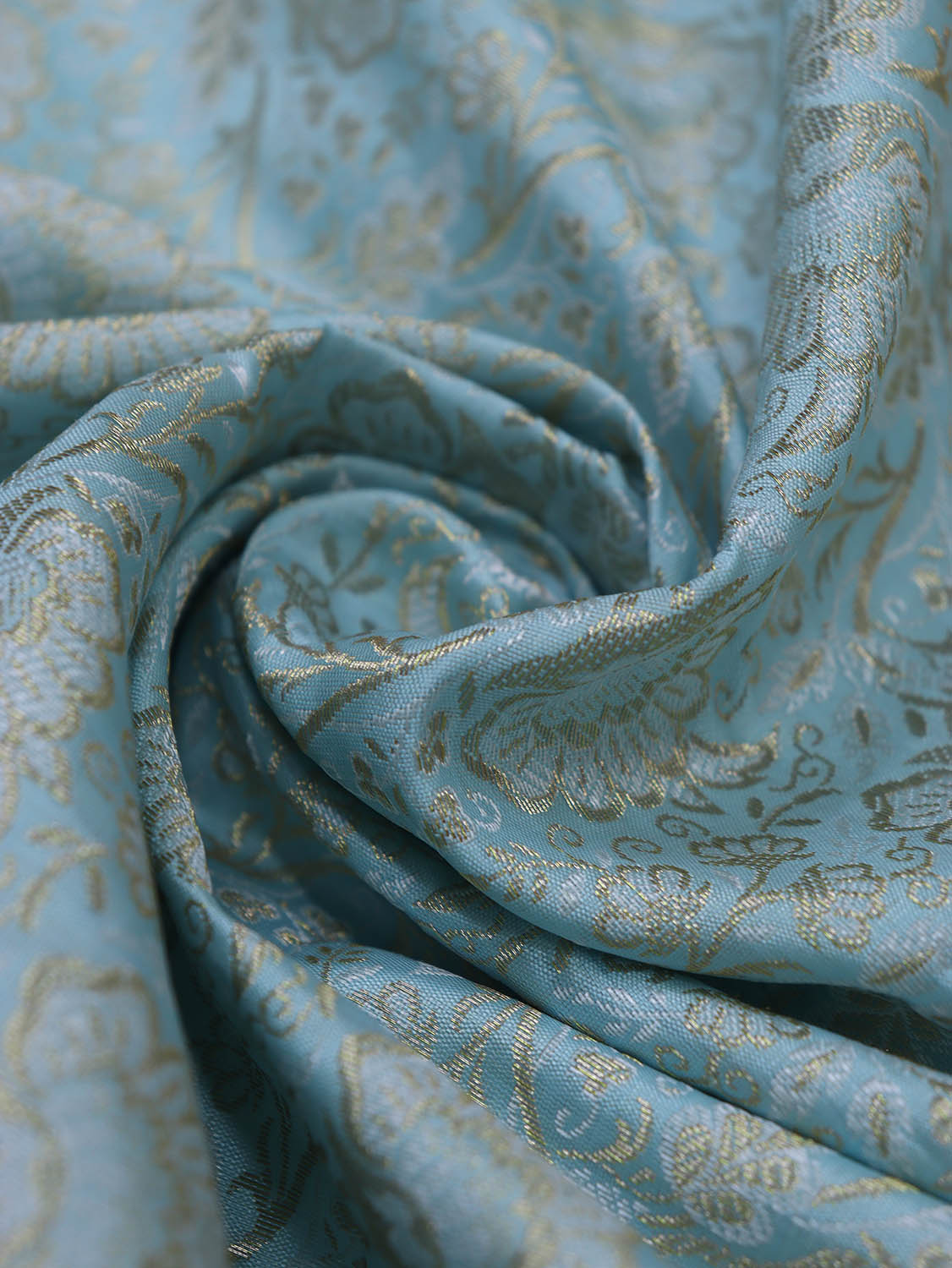Blue Banarasi Silk Brocade Fabric (1 Mtr ) - Luxurion World