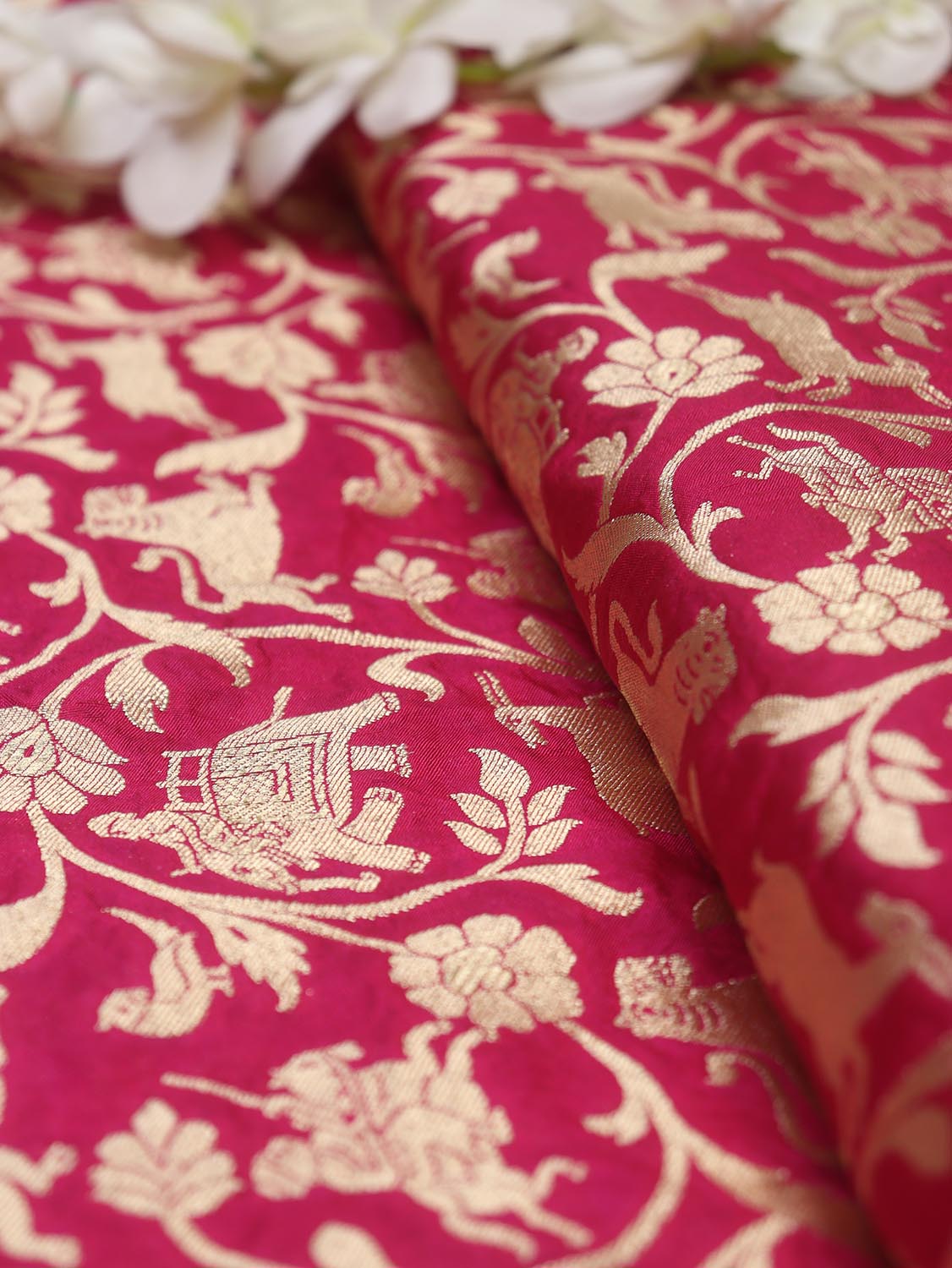 Pink Banarasi Silk Shikargah Fabric ( 2.5 Mtr ) - Luxurion World
