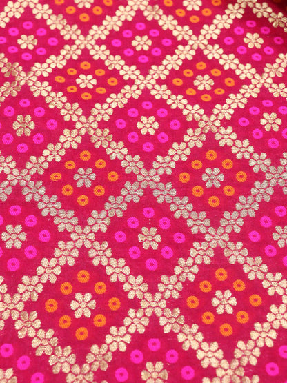 Pink Banarasi Meenakari Bandhani Design Silk Fabric ( 1 Mtr ) - Luxurion World