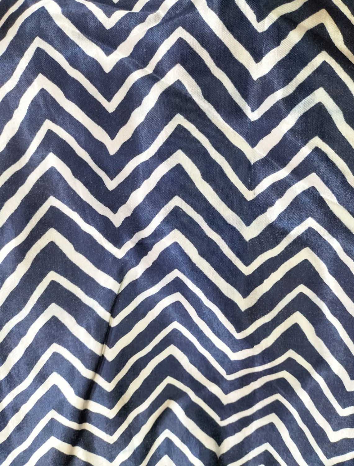 Blue Digital Printed Gajji Silk Zig Zag Design Fabric ( 1 Mtr ) - Luxurion World