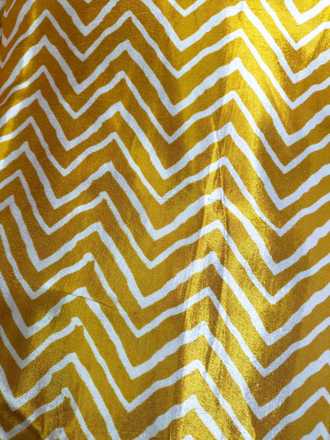 Yellow Digital Printed Gajji Silk Zig Zag Design Fabric ( 1 Mtr ) - Luxurion World