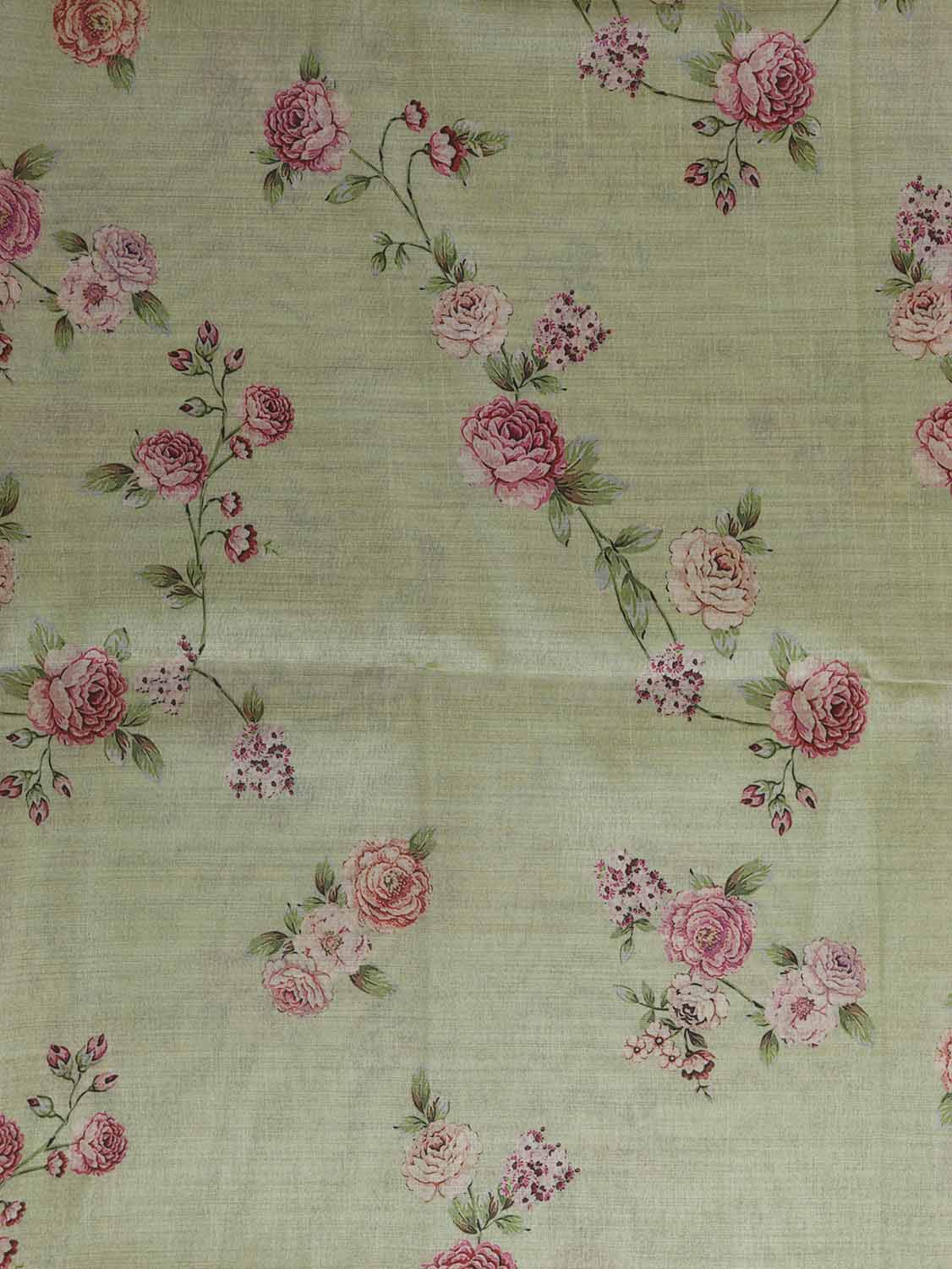 Green Digital Printed Tussar Silk Fabric ( 1 Mtr ) - Luxurion World