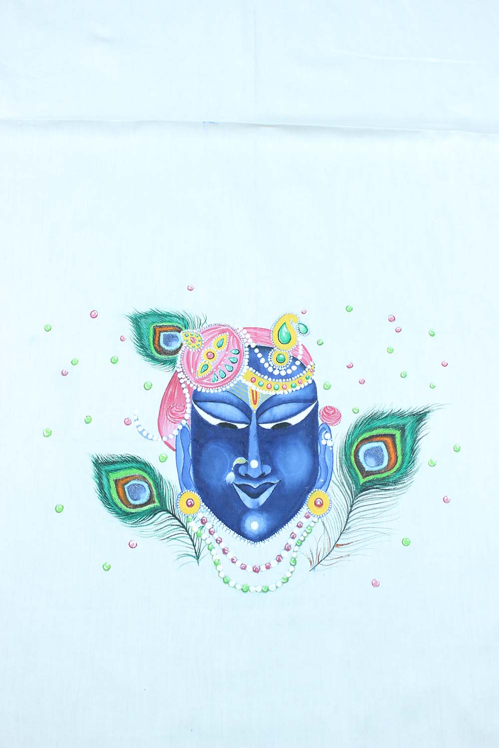 Off White Hand Painted Cotton Satin Idol Face Blouse Fabric ( 1 Mtr ) - Luxurion World