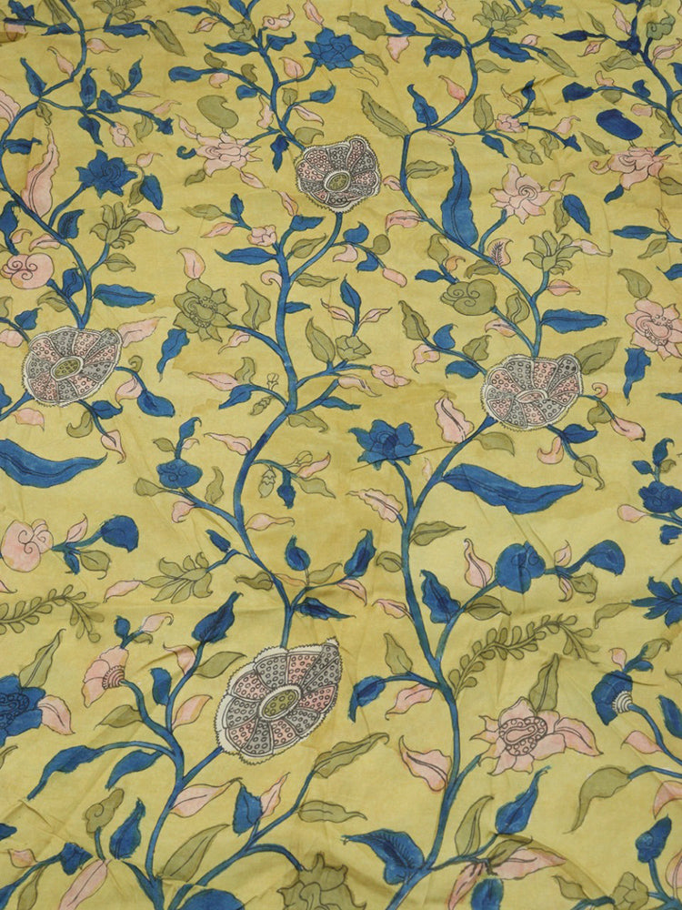 Yellow Pen Kalamkari Pure Silk Fabric ( 1 Mtr ) - Luxurion World