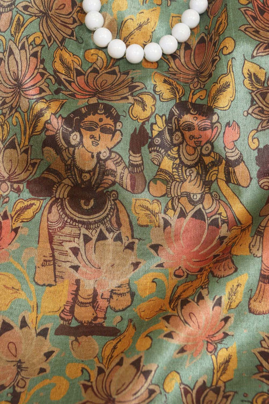 Vibrant Multicolor Kalamkari Tussar Silk: Exquisite Digital Prints ( 1 Mtr ) - Luxurion World