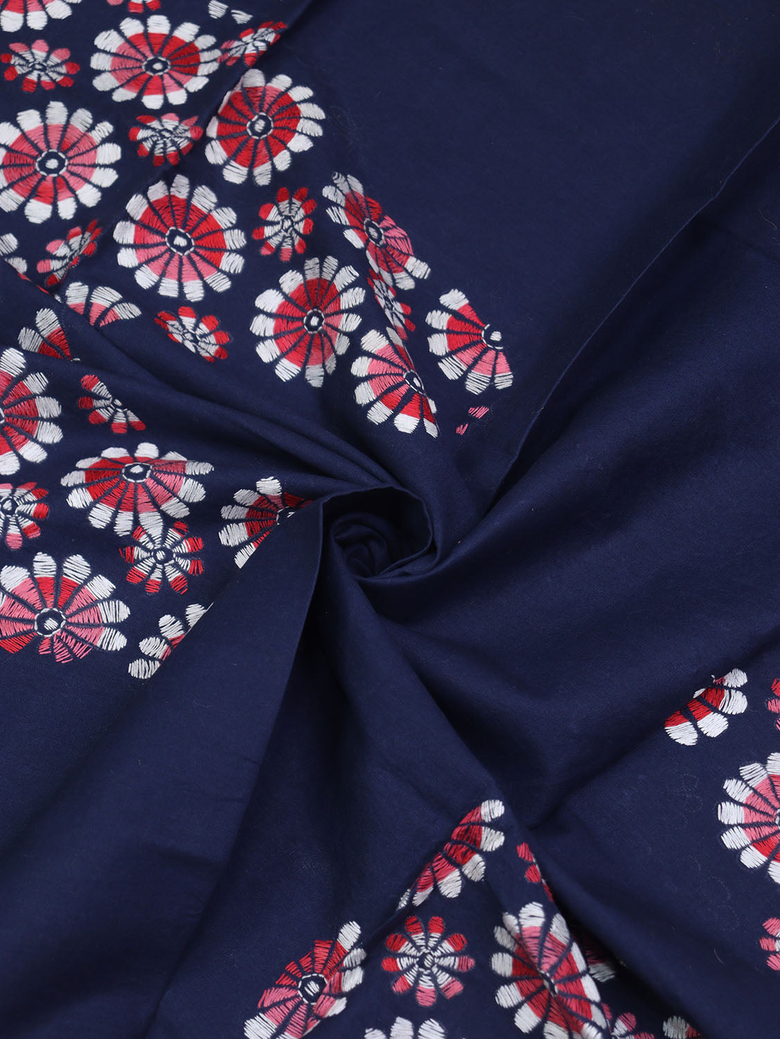 Shop Blue Embroidered Kantha Cotton Blouse Piece Fabric - 1 Mtr - Luxurion World