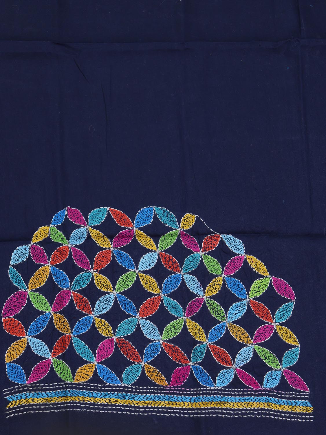 Shop Blue Embroidered Kantha Cotton Blouse Fabric - 1 Mtr Length - Luxurion World