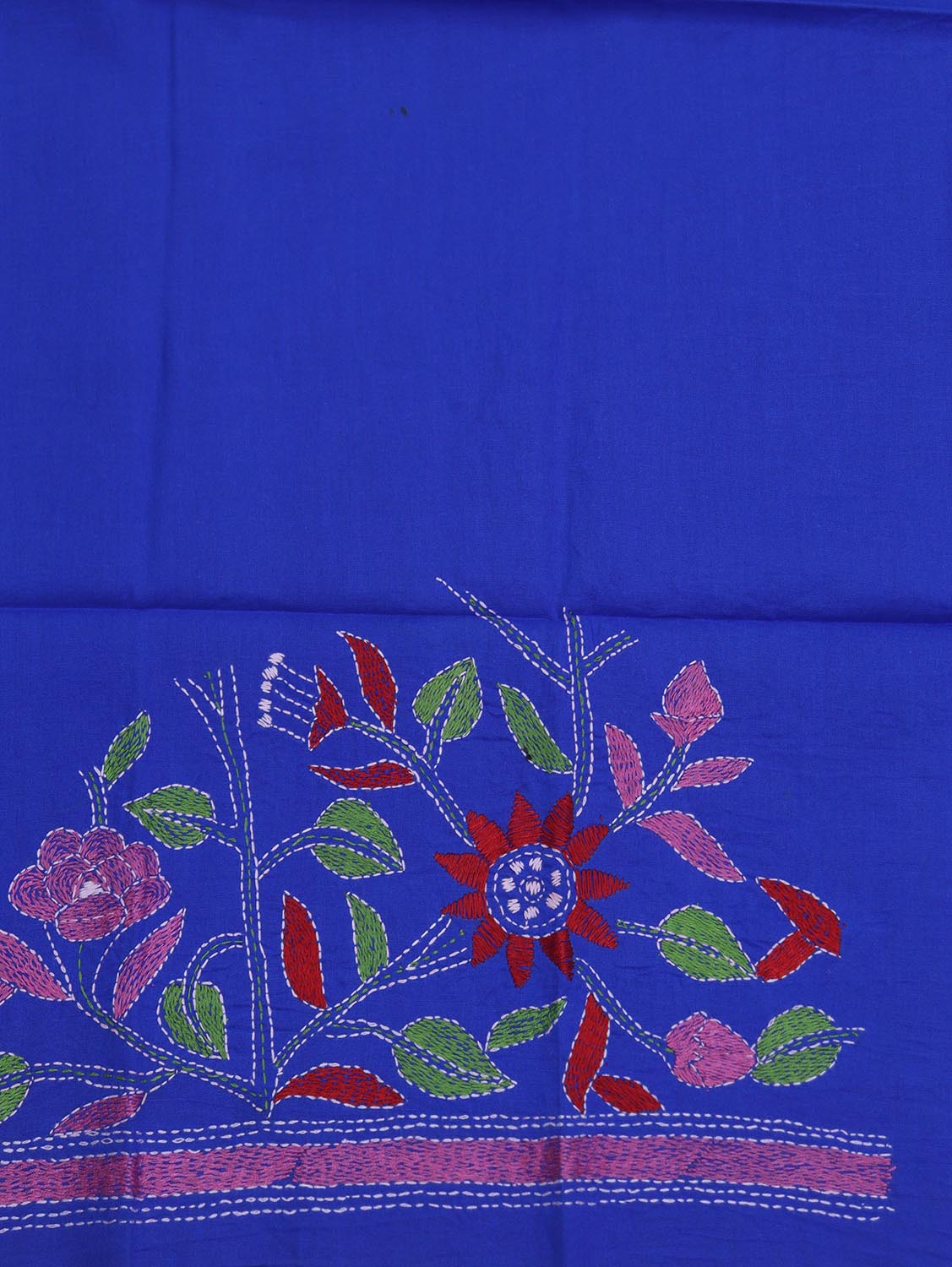Shop Blue Embroidered Kantha Cotton Blouse Fabric - 1 Mtr Length - Luxurion World