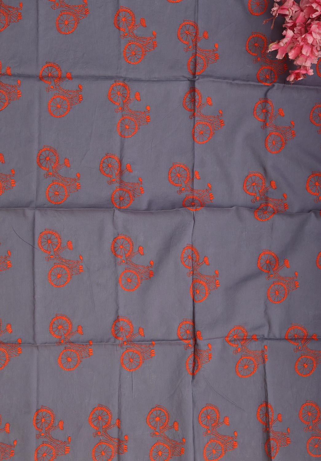 Grey Embroidered Kantha Cotton Blouse Piece Fabric ( 1 Mtr ) - Luxurion World