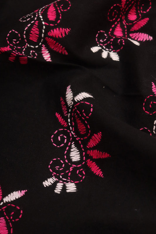 Black Embroidered Kantha Cotton Blouse Piece Fabric ( 1 Mtr )