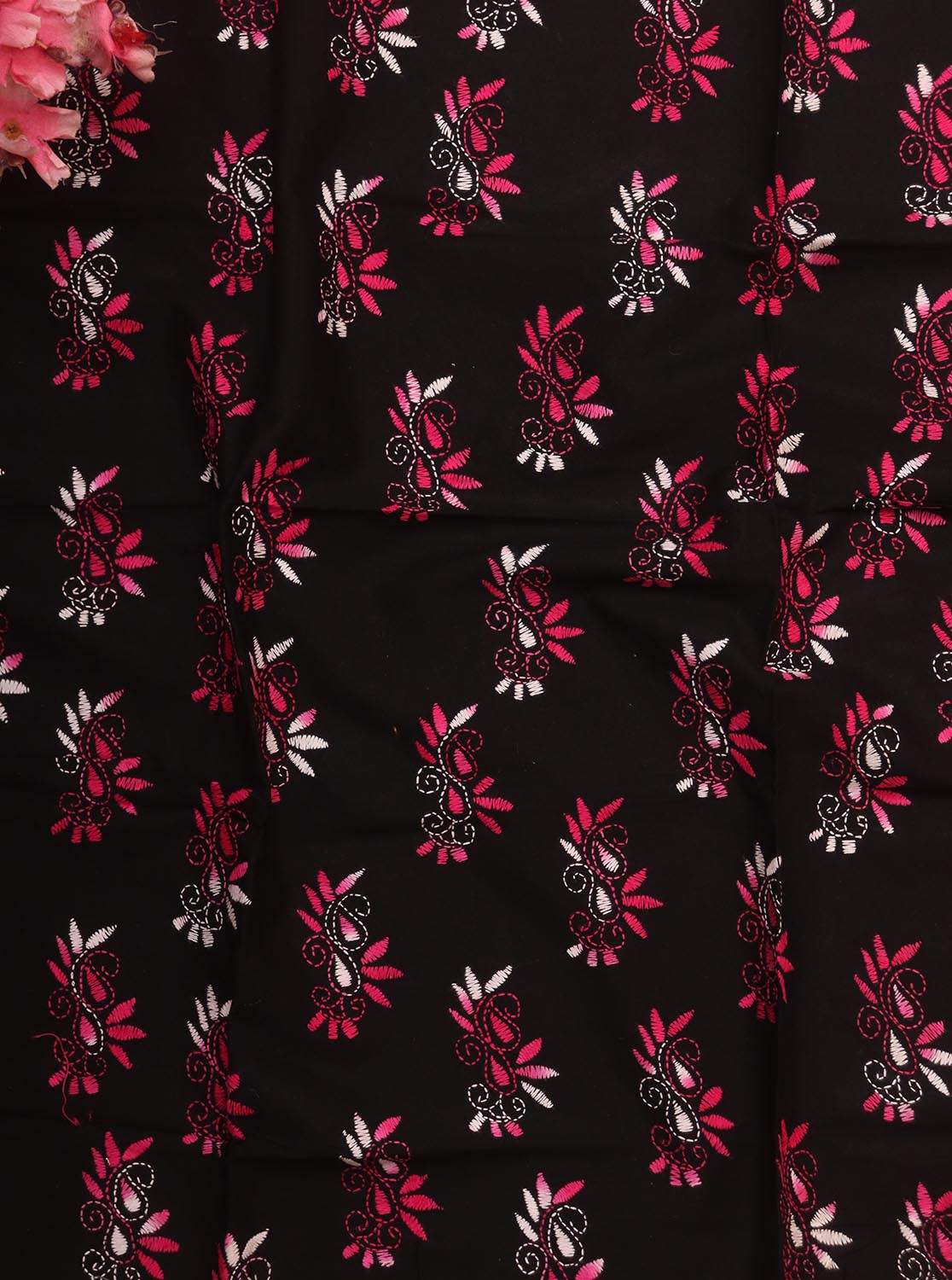 Black Embroidered Kantha Cotton Blouse Piece Fabric ( 1 Mtr ) - Luxurion World