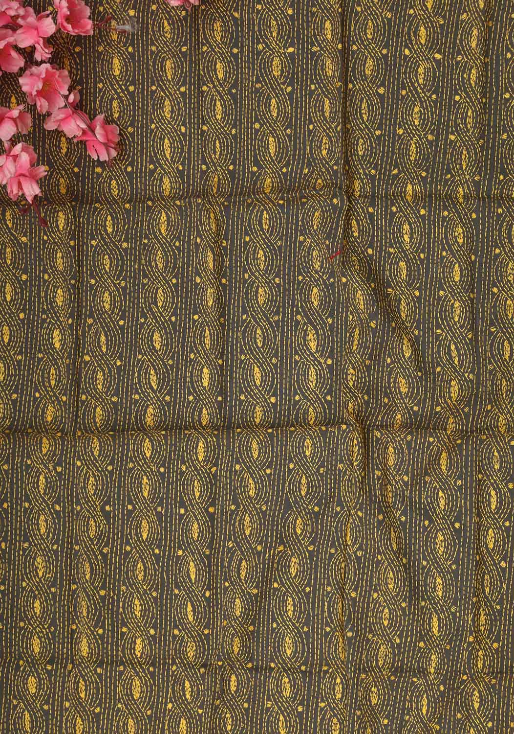 Black Embroidered Kantha Cotton Blouse Piece Fabric ( 1 Mtr ) - Luxurion World