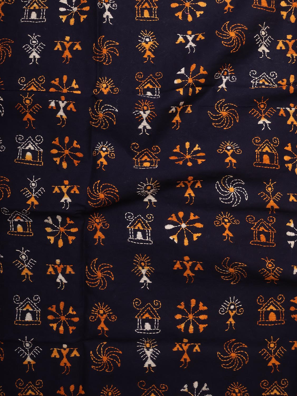 Blue Embroidered Kantha Cotton Blouse Piece Fabric ( 1 Mtr ) - Luxurion World