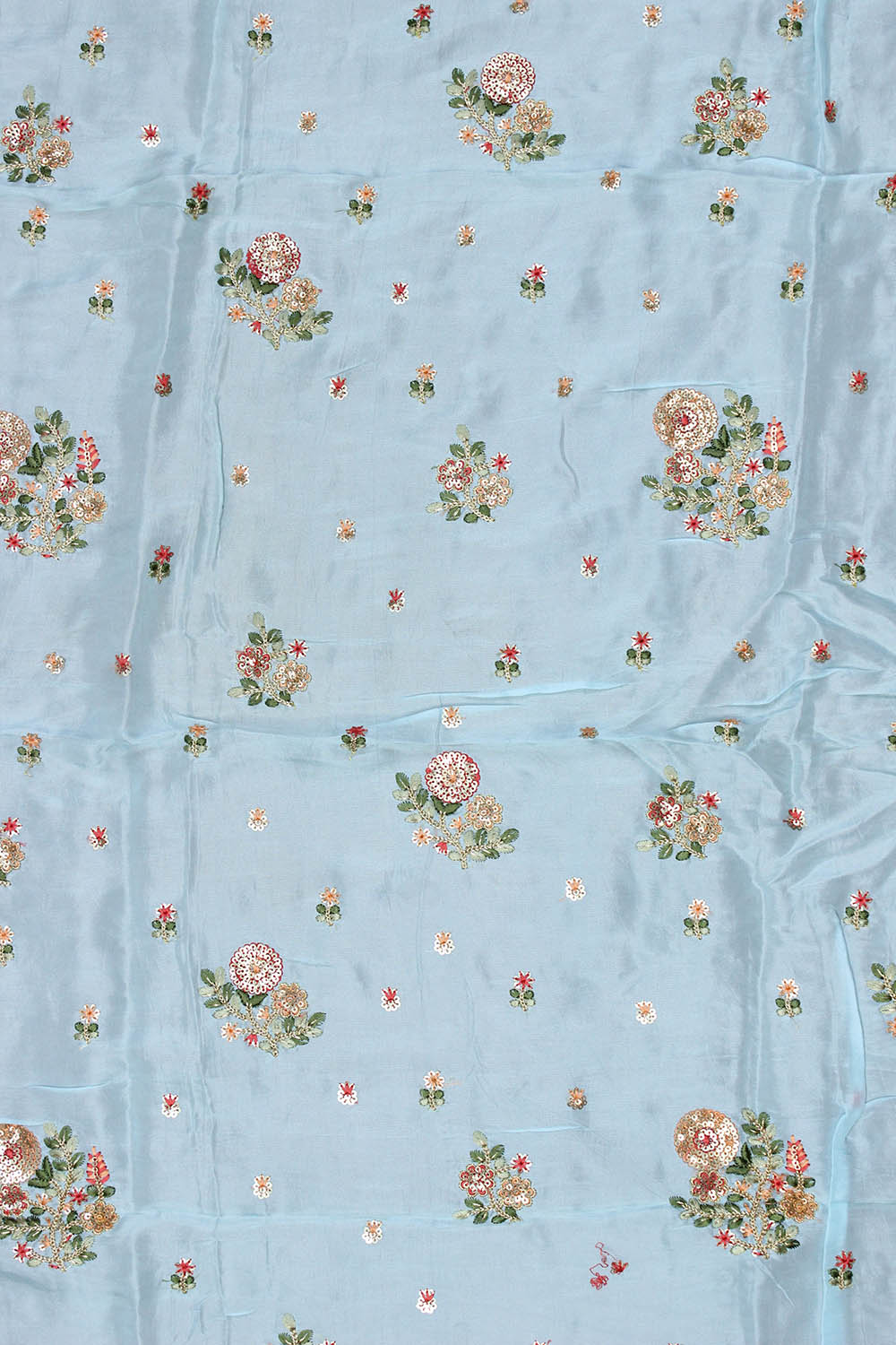 Blue Trendy Embroidered Uppada Silk Fabric (1 Mtr) - Luxurion World