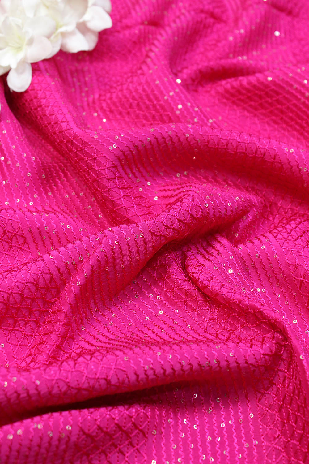 Pink Trendy Sequins Work Silk Fabric (1 Mtr ) - Luxurion World