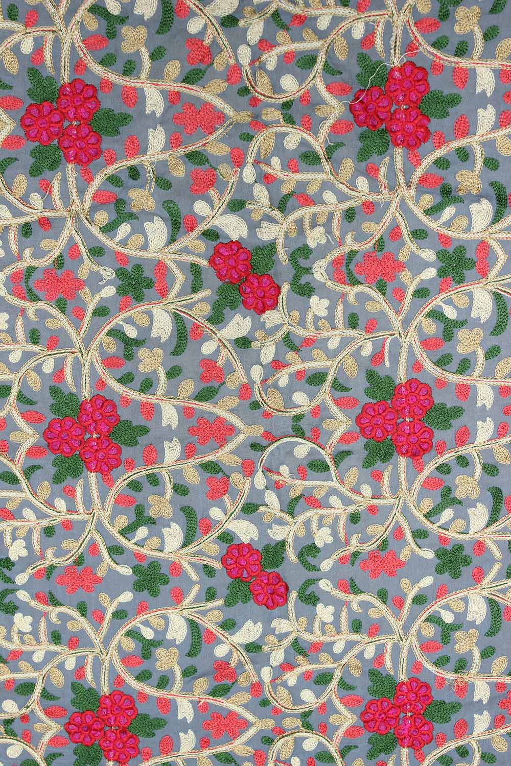 Grey Trendy Embroidered Georgette Fabric (1 Mtr ) - Luxurion World