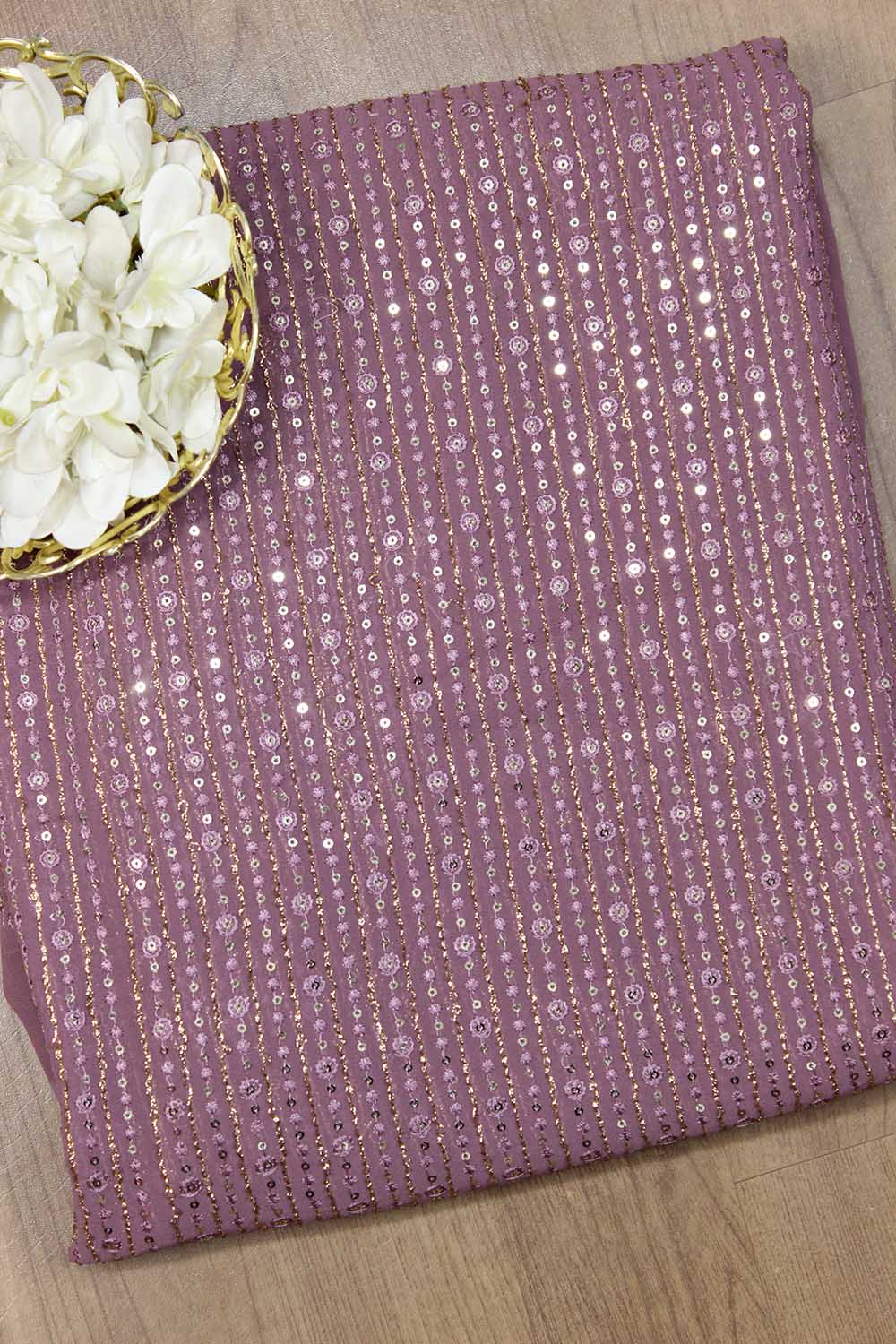 Purple Trendy Georgette Sequins Work Fabric (1 Mtrs) - Luxurion World