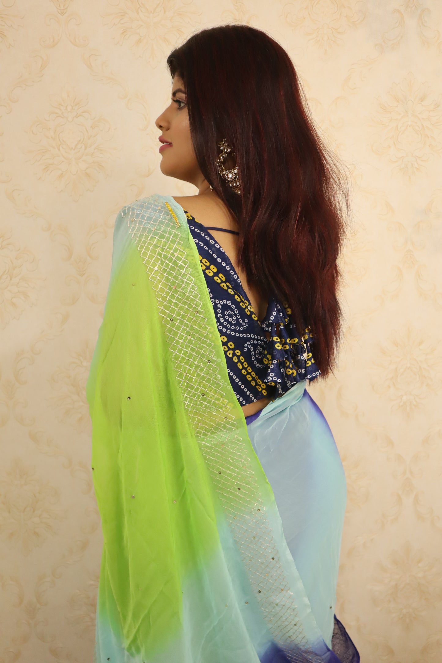Multicolor Gota Patti Chiffon Saree - Luxurion World