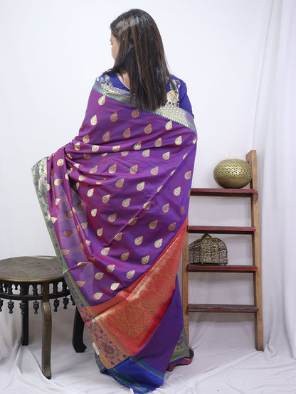 Shop the Latest Handloom Banarasi Silk Sarees in Purple Online - Luxurion World
