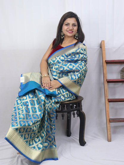 Shop the Finest Blue Handloom Banarasi Silk Saree Online - Exclusive Collection - Luxurion World