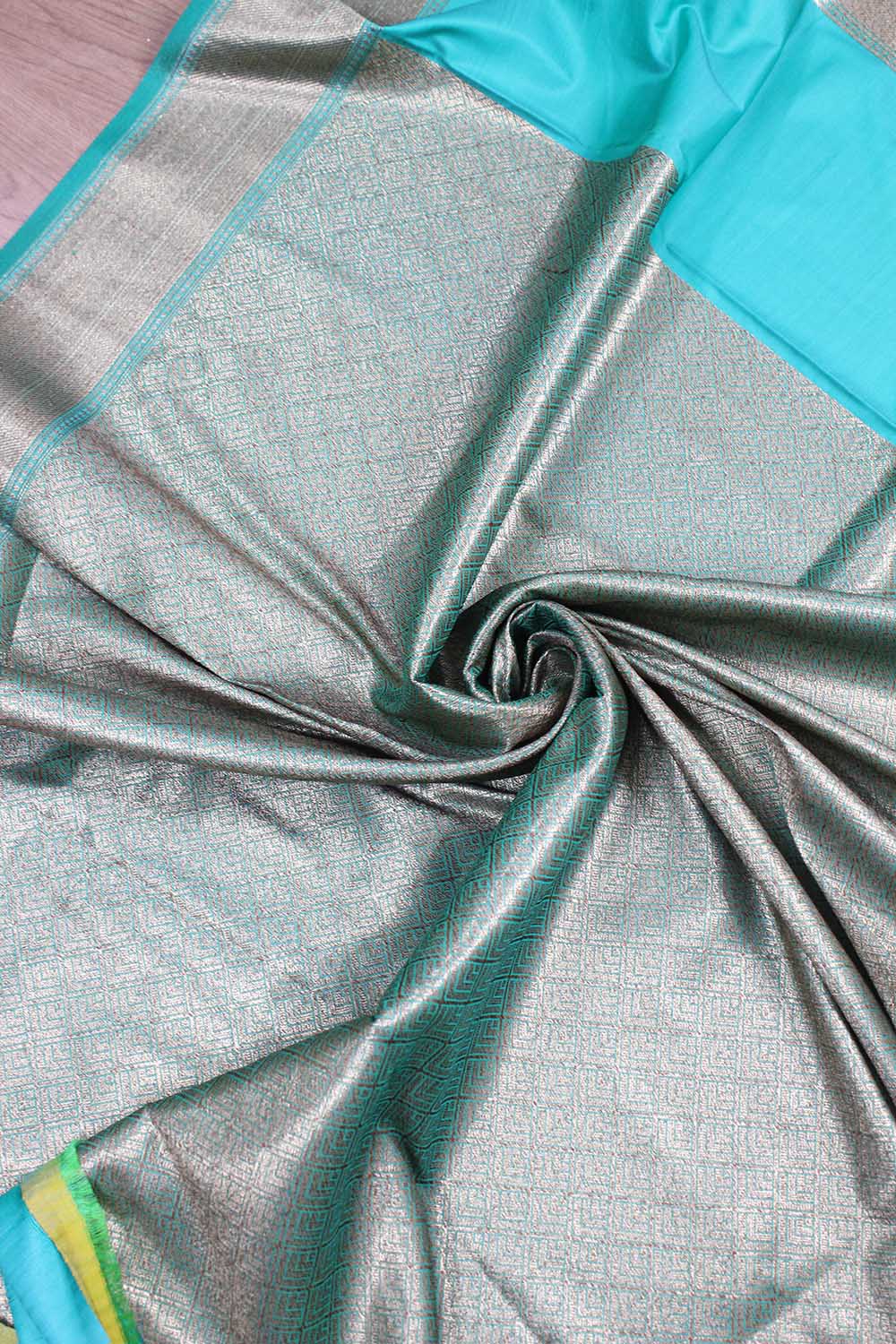 Shop Now for Blue Banarasi Soft Silk Saree with Contrast Border - Latest Arrival! - Luxurion World