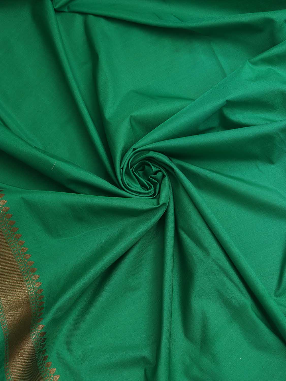 Off White and Green Floral Banarasi Silk Saree - Luxurion World