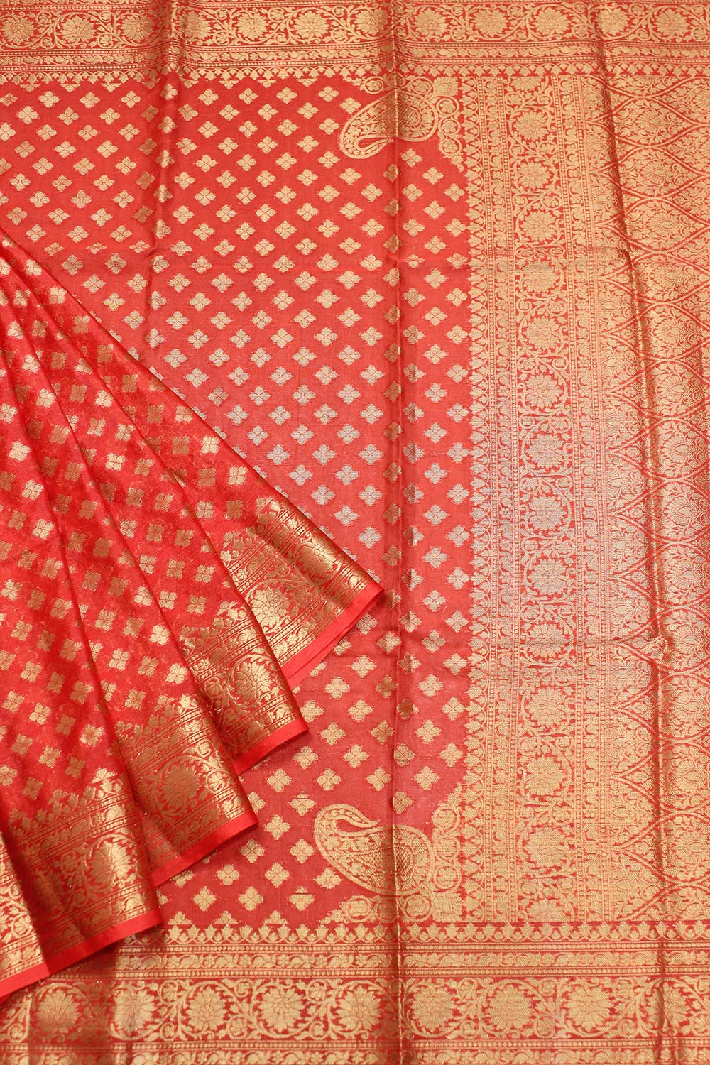 Exquisite Red Banarasi Koniya Silk Saree with Intricate Design - Luxurion World