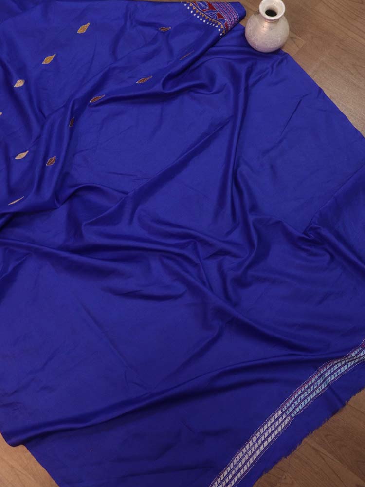 Stunning Blue Kantha Silk Saree with Hand Embroidery - Luxurion World